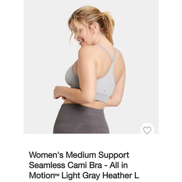 All in Motion Size L Seamless Medium Support Sports Bra Light Heather Grey New - Picture 3 of 7